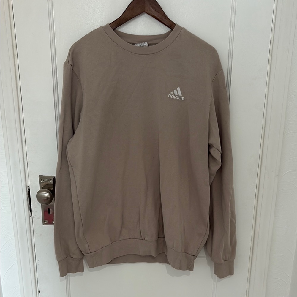 Adidas Tan Crewneck Sweater with Ribbed Cuffs